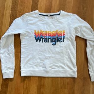 Vintage White Wrangler Logo Sweatshirt size Small, semi-cropped style